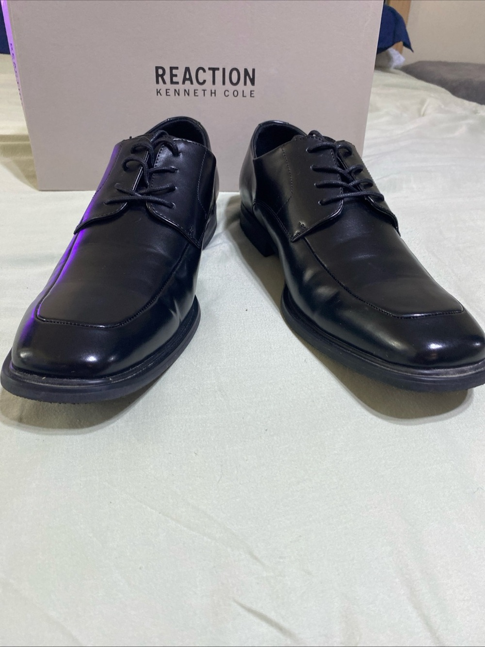 Kenneth Cole Black Leather Lace-Up Oxfords